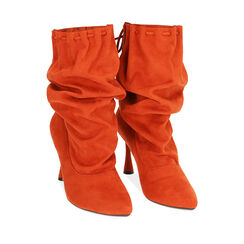 Ankle boots arancio in microfibra, 8,5 cm , SALDI, 182180110MFARAN035, 002a