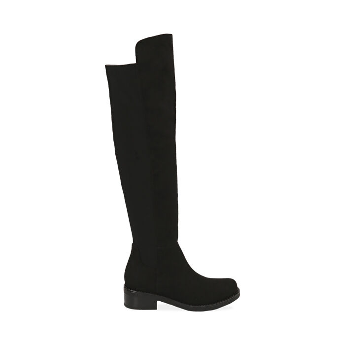 Stivali da donna overknee neri in microfibra tacco 4 5 cm