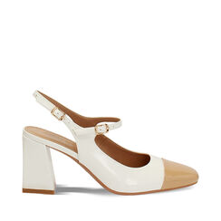 Décolleté slingback donna bianche-camel in vernice, tacco largo 7,5 cm, Primadonna, 254943780VEBICA035, 001a