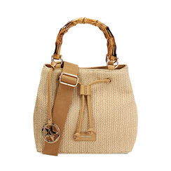 Borsa a mano donna beige in raffia con manico in osso, Primadonna, 255700534RFBEIGUNI, 001 preview