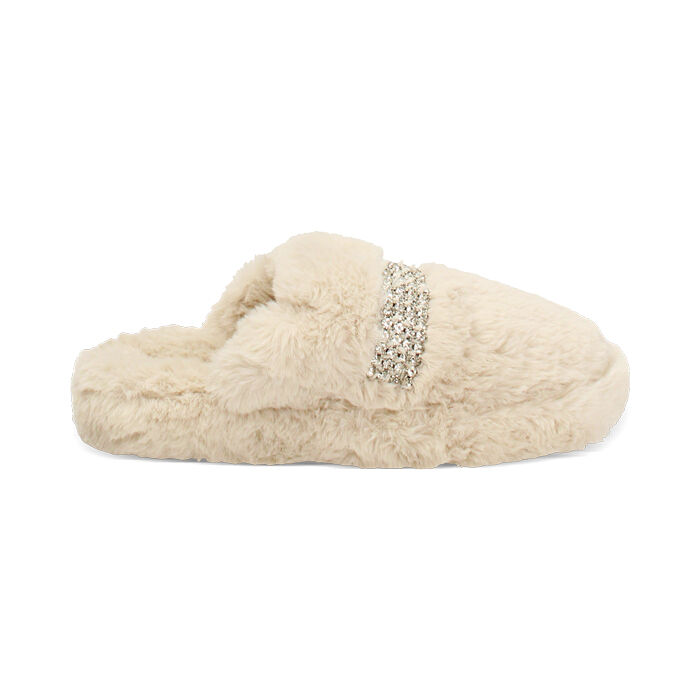 Pantoufles en fourrure synthétique crème avec semelle en caoutchouc, Primadonna, 264753241FUPANN036