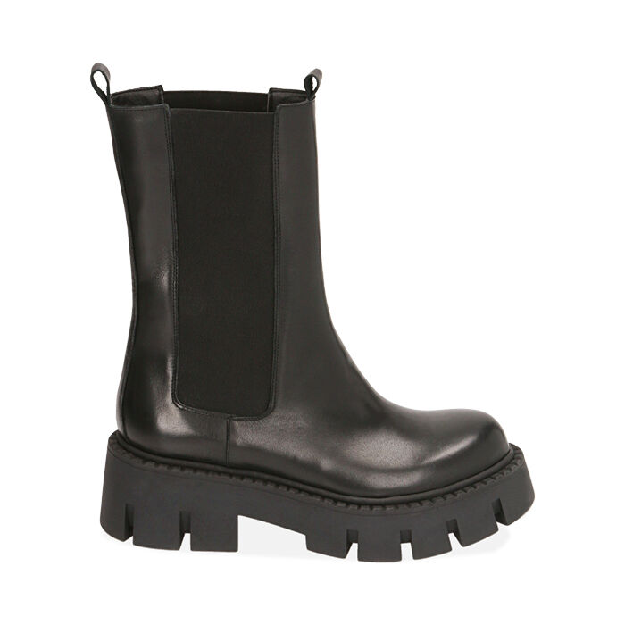 Chelsea boots neri in pelle, tacco 5,5 cm , Primadonna, 20A512039PENERO036