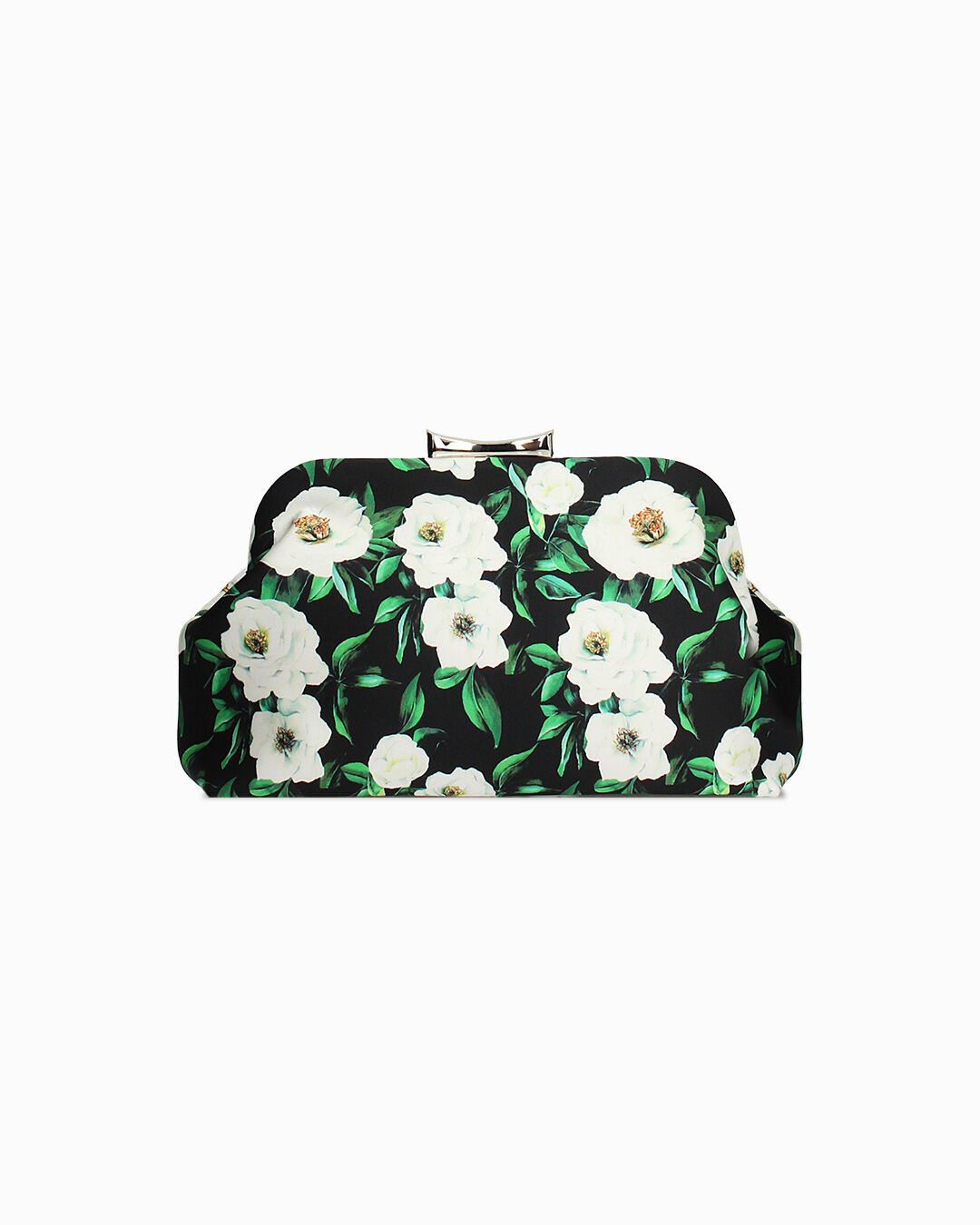 Pochette nera e bianca a fiori con tracolla removibile