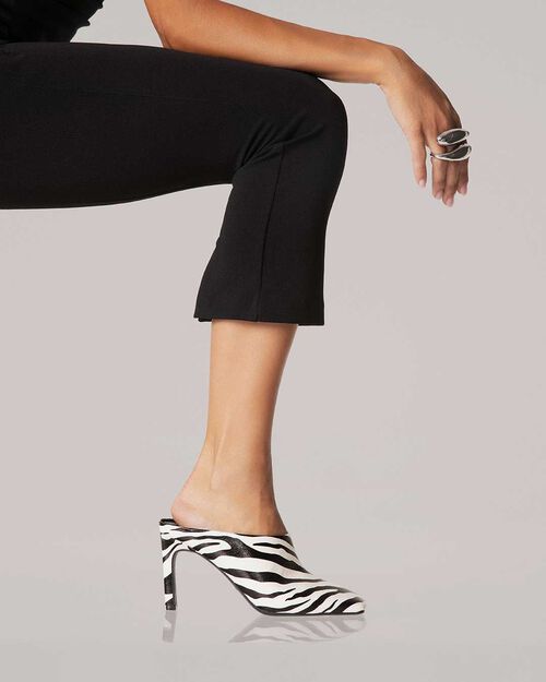 Mule zebra bianco-nero con tacco sottile, ZEBRA