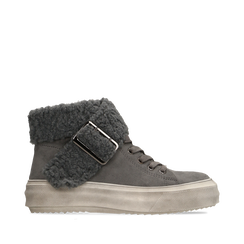 Sneakers grigie con risvolto in eco-shearling, Primadonna, 124110063MFGRIG037, 001a
