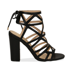 Sandali cage neri in eco-pelle, tacco 10 cm,