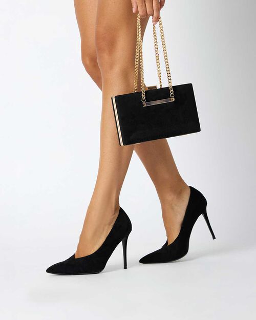 D&eacute;collet&eacute; nere in microfibra con tacco 10 cm, BLACK