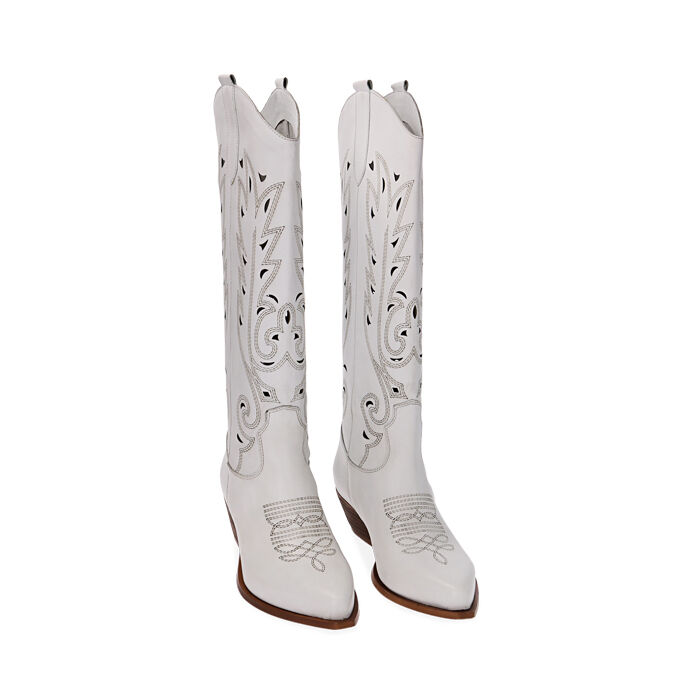 Stivali donna texani bianchi in pelle tacco 5 5 cm Primadonna