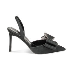Décolleté slingback nera in raso, tacco 9,5 cm, Primadonna, 232156416RSNERO036, 001 preview