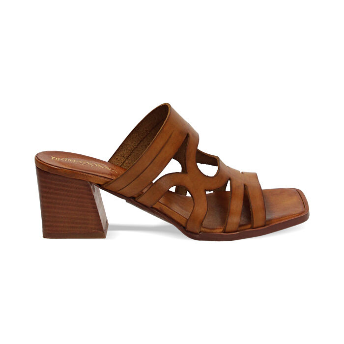 Mules open toe cognac tacco 7 cm, Scarpe, 277253478VACOGN035