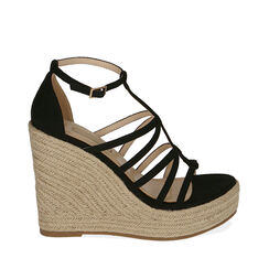 Sandali neri in microfibra, zeppa 12 cm , 172120825MFNERO038, 001a