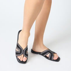Sandalias planas de mujer negras de tela, Primadonna, 254959329TSNERO036, 002a
