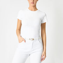 Cintura donna bianco vernice stretta, 25B413456VEBIANUNI, 002a