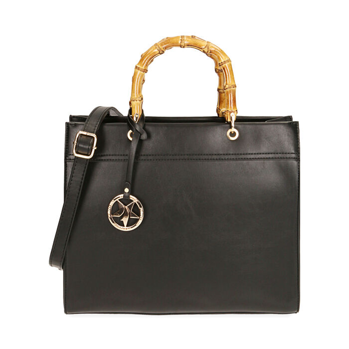 Borsa a mano donna nera con manici bambù | Primadonna Collection