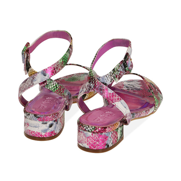 Sandali donna fucsia stampa pitone cinturino tacco 2 5 cm