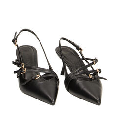 Décolleté slingback nere con fibbie, tacco 6 cm, Primadonna, 232118220EPNERO039, 002a