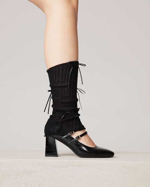 D&eacute;collet&eacute; negras brillantes tac&oacute;n 7,5 cm, BLACK