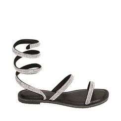 Sandalias planas negras de microfibra con piedras, Primadonna, 234986601MPNERO037, 001a