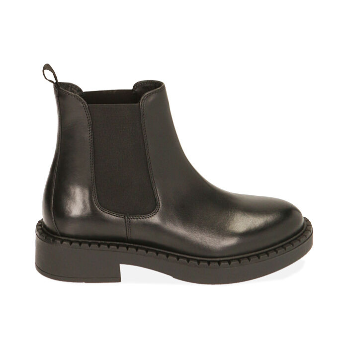 Chelsea boots neri in pelle, tacco 4 cm , Primadonna, 20B813207PENERO035