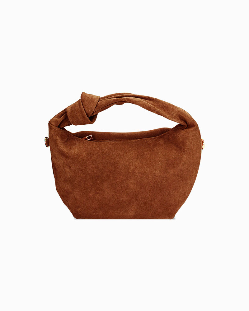 Borsa a mano donna cognac tonda in camoscio image number null
