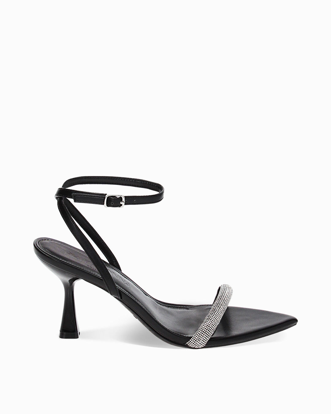 Sandali neri con pietre, tacco 8 cm