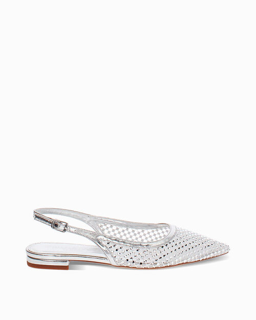 Ballerine slingback argento con pietre, SILVER