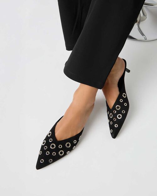 WOMEN SHOES SABOT MICROFIBER STUDS NERO, BLACK