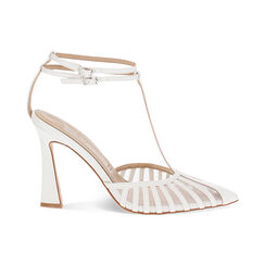 Décolleté slingback donna bianche con T bar, tacco 9,5 cm, Primadonna, 252117402EPBIAN035, 001 preview