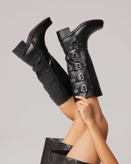 Bottines biker noires avec boucles, BLACK