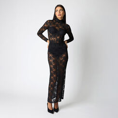 Vestito nero da donna in pizzo, Primadonna, 26C925025TSNEROM, 004 preview