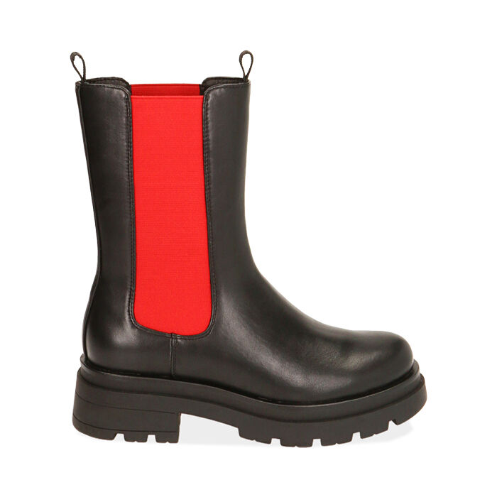Chelsea boots nero/rossi, tacco 5 cm , Primadonna, 180610101EPNERS037