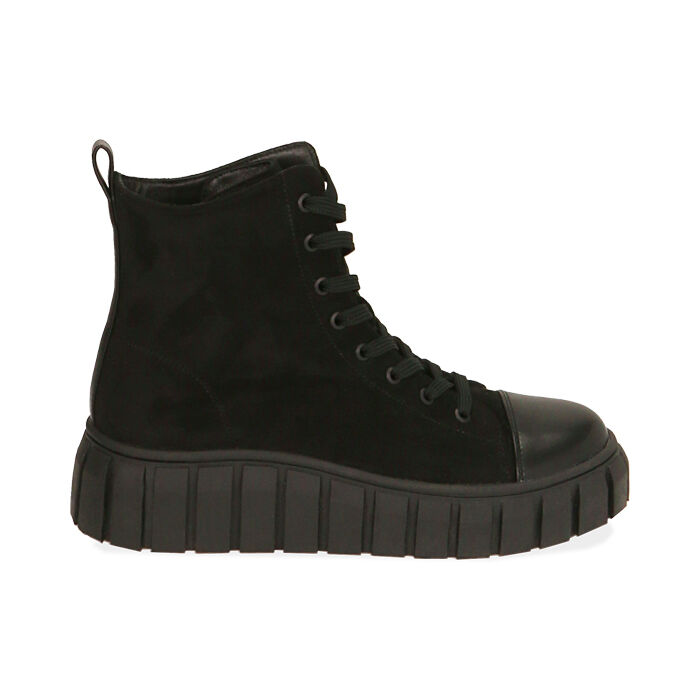 Sneakers nere in microfibra, suola 4,5 cm , Special Price, 182621241MFNERO036