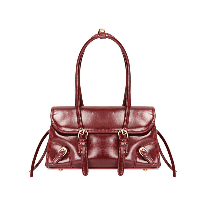 Borsa a mano bordeaux con finiture lucide, Primadonna, 265100318EUBORDUNI