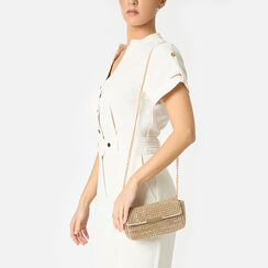 Bolso sobre mujer dorado laminado con piedras, Primadonna, 255190310LPOROGUNI, 002a