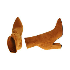 Ankle boots cognac en microfibre, talon 9 cm , Soldés, 183026535MFCOGN035, 003 preview