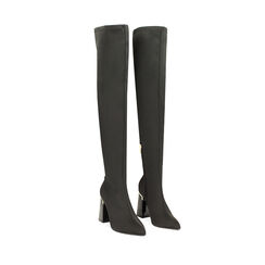 Stivali sopra il ginocchio neri in tessuto, tacco largo 9 cm, Primadonna, 244914909LYNERO035, 002a