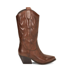 Stivali texani marroni in pelle, tacco 7,4 cm, Primadonna, 22B805002PEMARR036, 001 preview