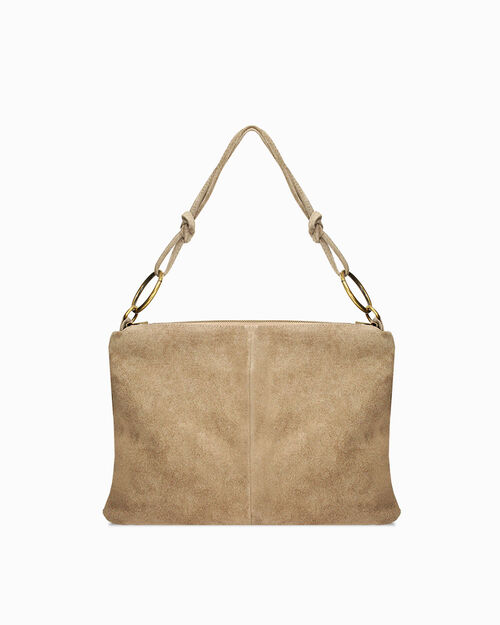 Borsa a spalla taupe in camoscio, TAUPE