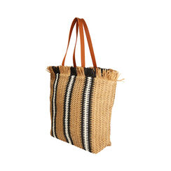 Borsa mare a mano nero/beige in paglia, 21J903352PGNEBEUNI, 002a