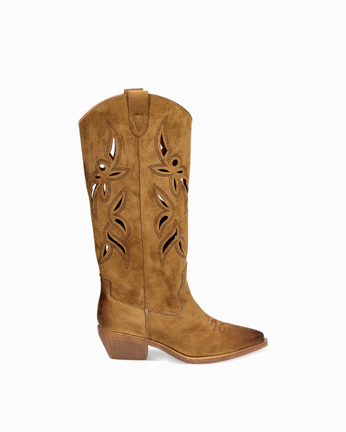 Stivali donna cognac in microfibra, 