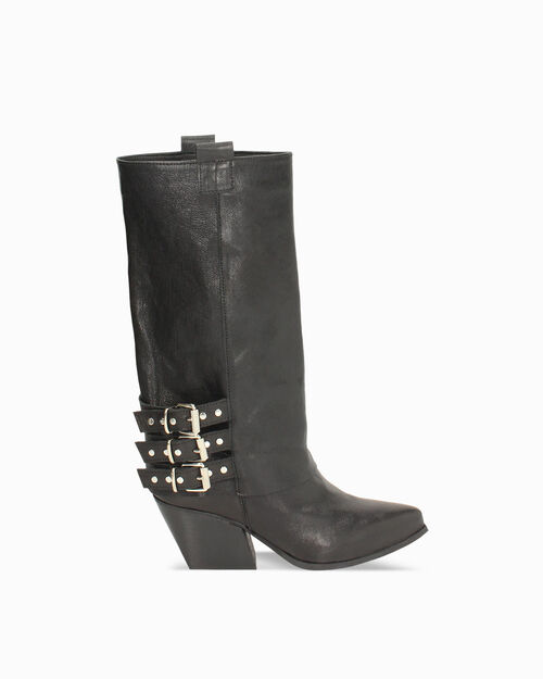 Bottines noires en cuir v&eacute;ritable avec talon &eacute;l&eacute;gant, BLACK