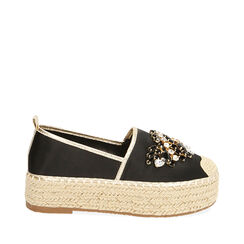 Espadrillas platform nere in raso, suola 4,5 cm , 194910241RSNERO035, 001a