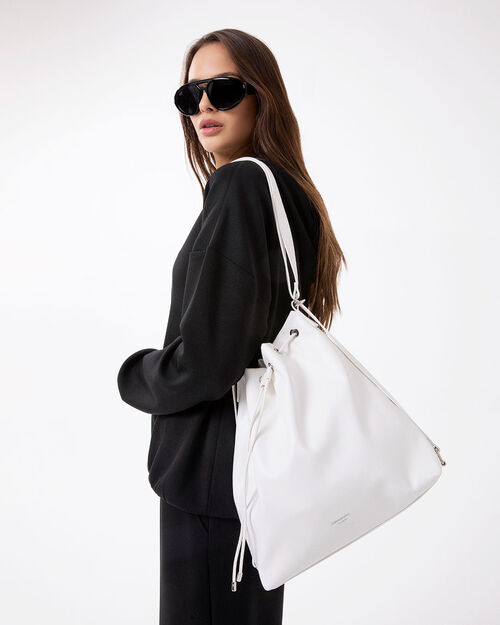 Zaino bianco con dettagli minimal, WHITE