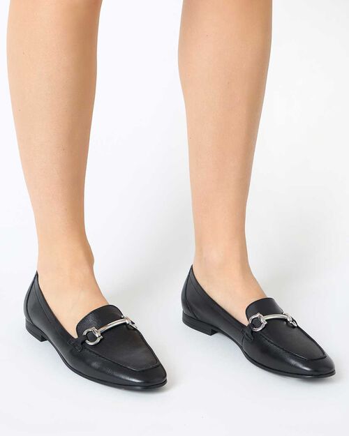 Mocassino nero in pelle, BLACK
