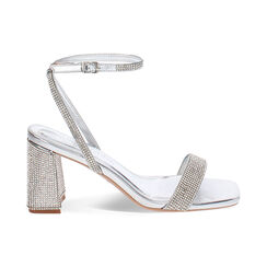 Sandalo donna argento luminoso, tacco gioiello 7,5 cm, Primadonna, 254924216LPARGE035, 001 preview