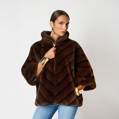 Veste élégante en fourrure synthétique brun foncé, Primadonna, 26B400701FUMOROM, 002a