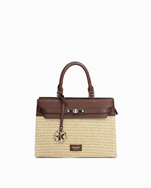 Bolso de mano beige marr&oacute;n oscuro con detalles chic, MULTI COLOR
