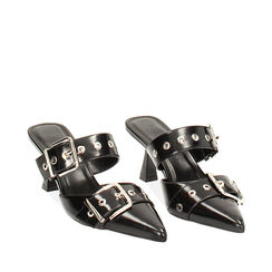 Sabot neri con fibbie, tacco 7 cm, 244954527ABNERO036, 002a