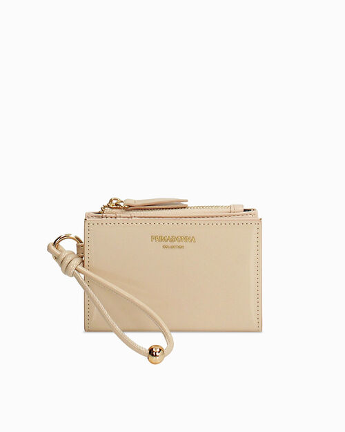 Portafoglio beige compatto con chiusura a scatto, BEIGE