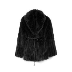 Giacca in pelo sintetico nera con cintura, Primadonna, 266500476FUNEROM, 001a